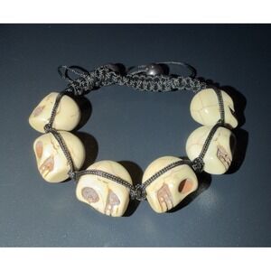 New Skull Bead Adjustable Bracelet White Skull Beads Black Braided Cord Gothic